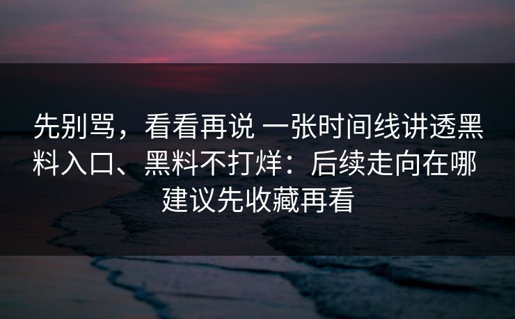 先别骂，看看再说 一张时间线讲透黑料入口、黑料不打烊：后续走向在哪 建议先收藏再看