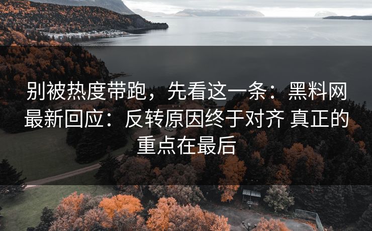 别被热度带跑，先看这一条：黑料网最新回应：反转原因终于对齐 真正的重点在最后