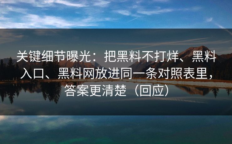 关键细节曝光：把黑料不打烊、黑料入口、黑料网放进同一条对照表里，答案更清楚（回应）