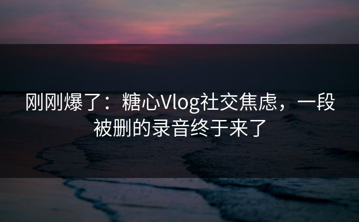 刚刚爆了：糖心Vlog社交焦虑，一段被删的录音终于来了