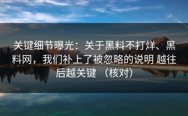 关键细节曝光：关于黑料不打烊、黑料网，我们补上了被忽略的说明 越往后越关键 （核对）