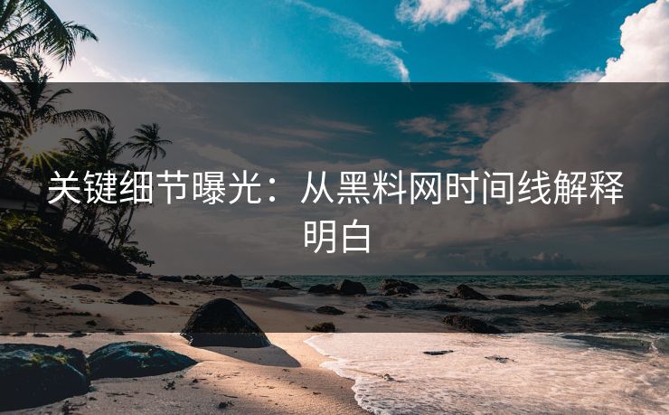 关键细节曝光：从黑料网时间线解释明白