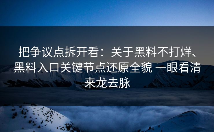 把争议点拆开看：关于黑料不打烊、黑料入口关键节点还原全貌 一眼看清来龙去脉