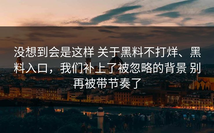 没想到会是这样 关于黑料不打烊、黑料入口，我们补上了被忽略的背景 别再被带节奏了