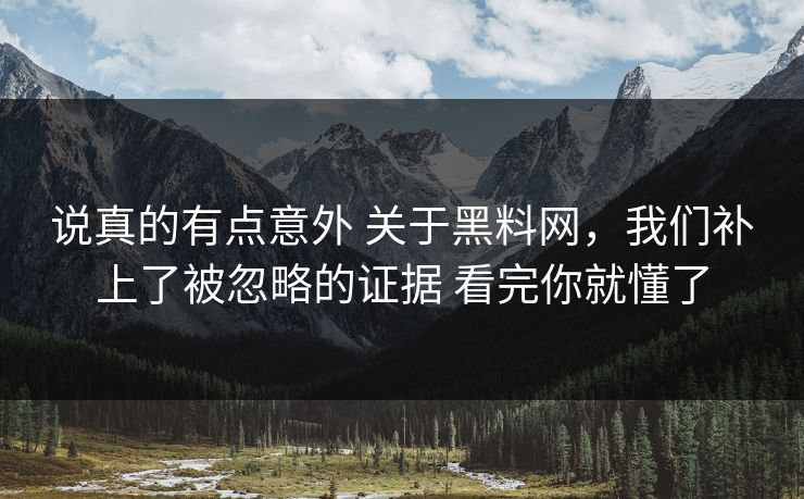 说真的有点意外 关于黑料网，我们补上了被忽略的证据 看完你就懂了