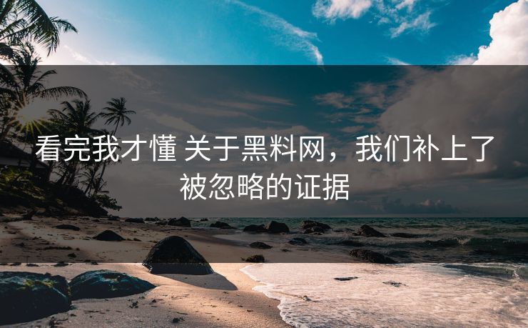看完我才懂 关于黑料网，我们补上了被忽略的证据